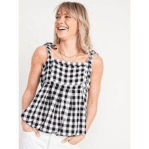 Old Navy Women's Gingham Tie-Shoulder Babydoll Tank Top - Black Gingham XL